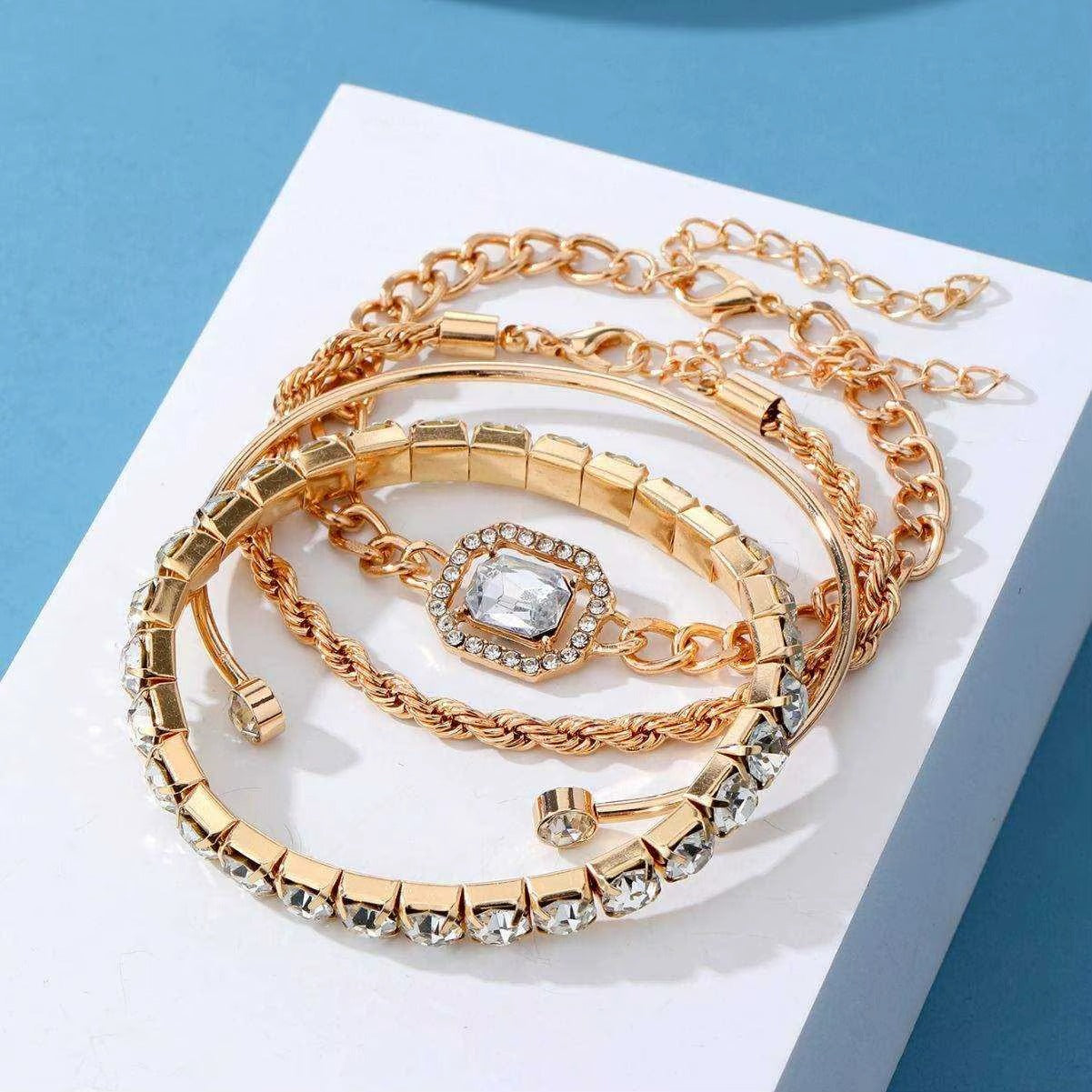 Geometric Twist Tennis Chain 4 Pcs/Set Crystal Rhinestone Bracelets Bangles Bracelet for Women
