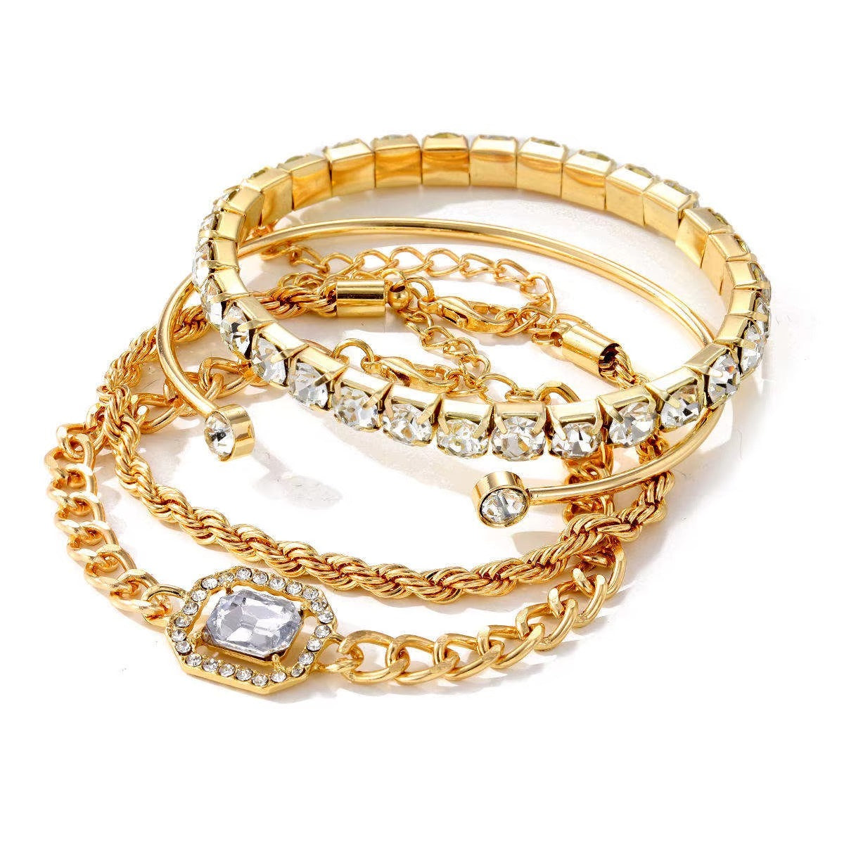 Geometric Twist Tennis Chain 4 Pcs/Set Crystal Rhinestone Bracelets Bangles Bracelet for Women