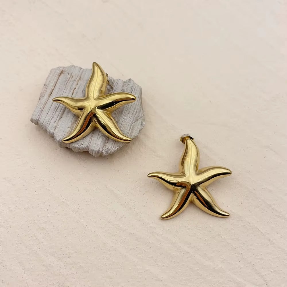 Trendy Boho Geometric Starfish Ear Clips Earring Embellished Asymmetrical Stud Earrings