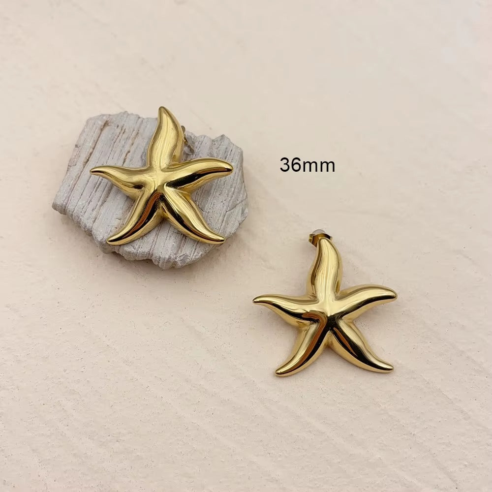 Trendy Boho Geometric Starfish Ear Clips Earring Embellished Asymmetrical Stud Earrings