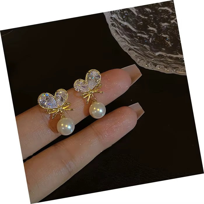Korea Jewellery Earrings Trendy Low Price  Gold Plated Jewelry Dinty Pearl Charm Beautiful Earings