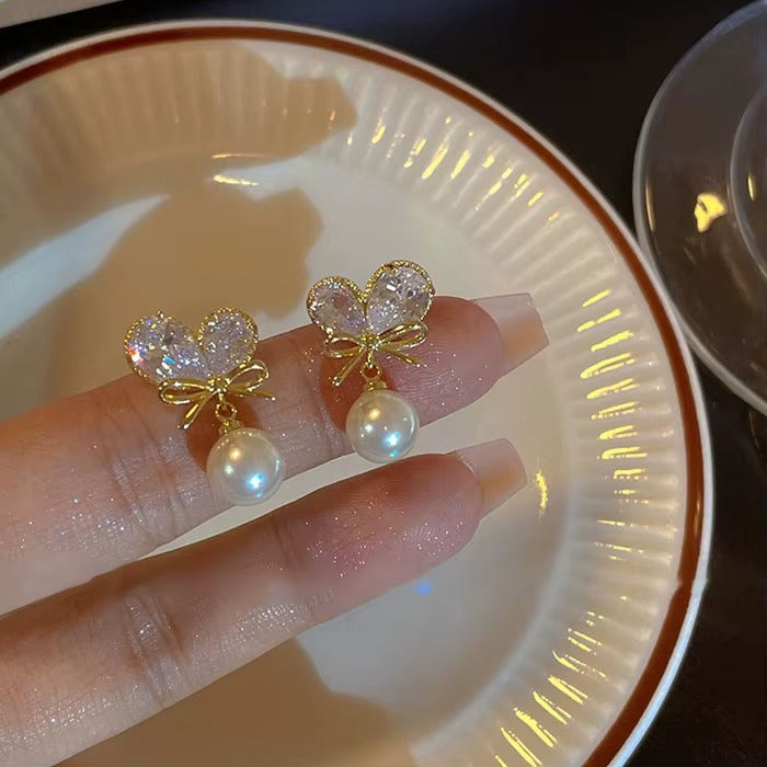 Korea Jewellery Earrings Trendy Low Price  Gold Plated Jewelry Dinty Pearl Charm Beautiful Earings