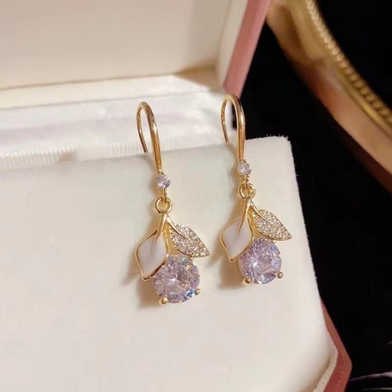 Korean Ginkgo Leaf Light Luxury Shiny Exquisite Earring Hook Women's Tiny Drop Crystal Earrings