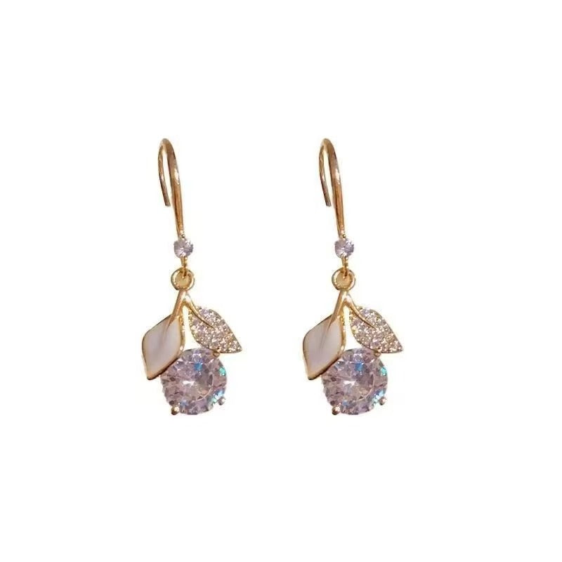 Korean Ginkgo Leaf Light Luxury Shiny Exquisite Earring Hook Women's Tiny Drop Crystal Earrings