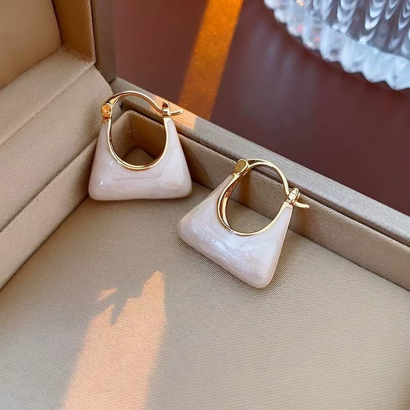 Trendy U Shaped White Enamel Handbag Dangle Earrings Women Bag Shaped Women Hoop EarringWhite