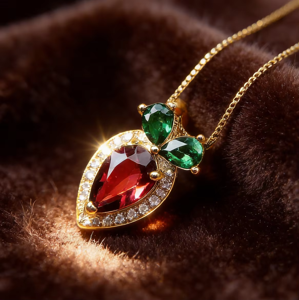 Gold-Plated Strawberry Crystal Pendant Necklace with Sparkling CZ Stones for Women-WJ-JS26-NL0177