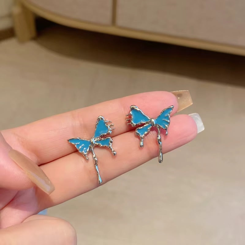 Fashion Jewelry Irregular Butterfly Earrings Fancy Statement Enamel Blue Earrings for Girls Party