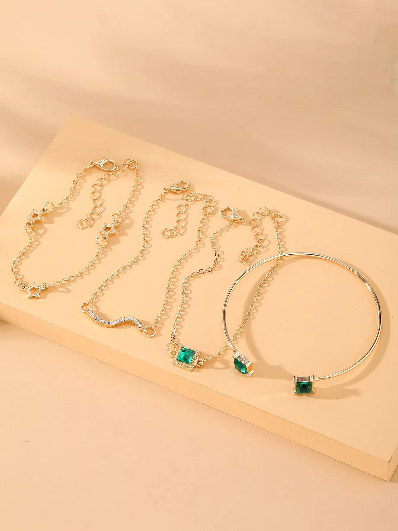 4Pcs/Set Green Zircon Five Pointed Star Bracelet for Women Jewelry