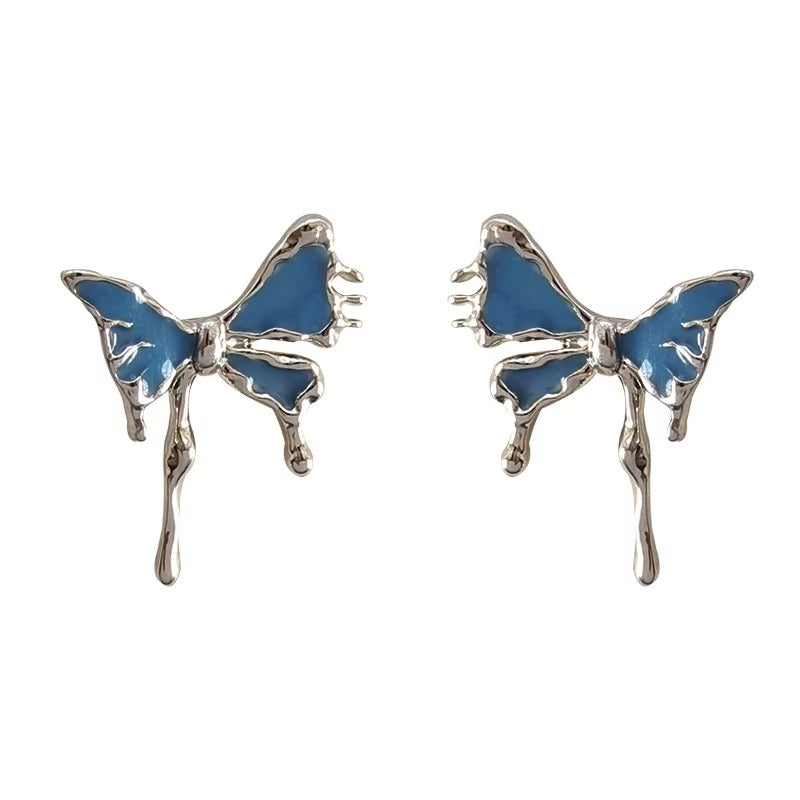 Fashion Jewelry Irregular Butterfly Earrings Fancy Statement Enamel Blue Earrings for Girls Party