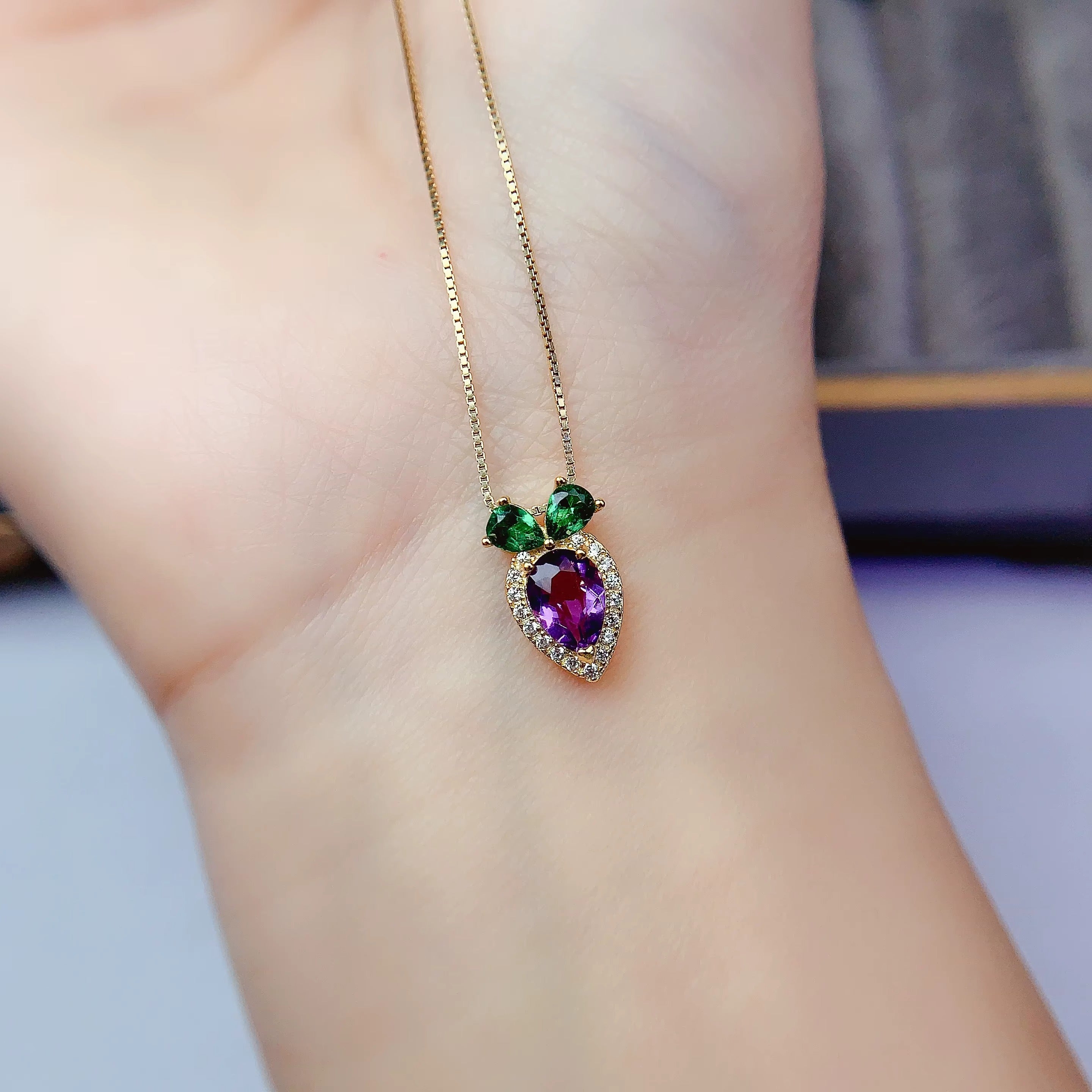 Gold-Plated Strawberry Crystal Pendant Necklace with Sparkling CZ Stones for Women-WJ-JS26-NL0177