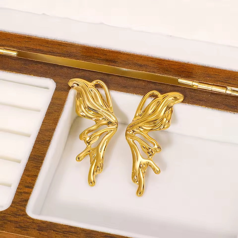 Trendy Stainless Steel Butterfly Earrings for Women Gold Plated Exquisite Pair Cute Style