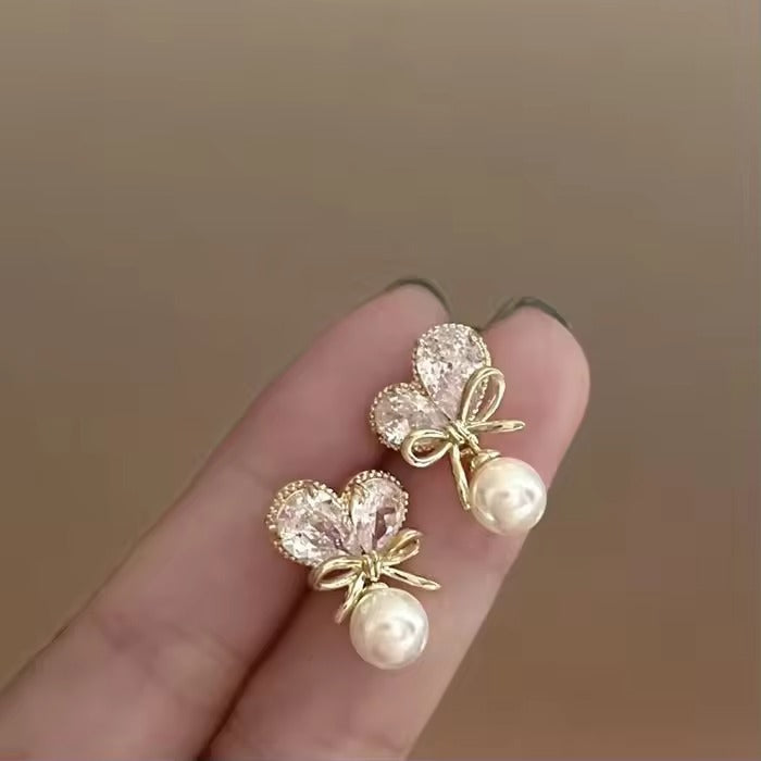 Korea Jewellery Earrings Trendy Low Price  Gold Plated Jewelry Dinty Pearl Charm Beautiful Earings