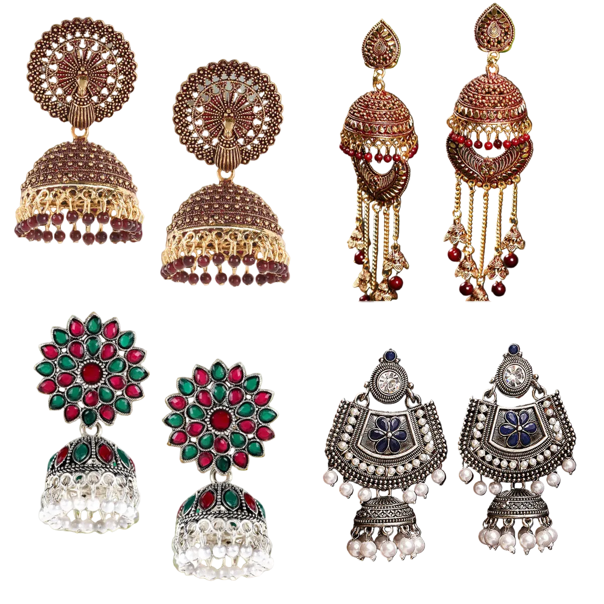 Jazz And Sizzle Set of 4 Gold & Silver Plated Multicolor Everyday Earrings Combo Set