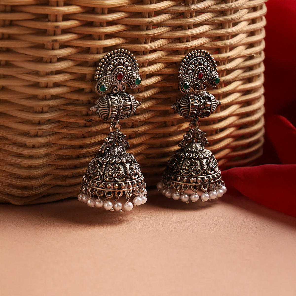 Oxidized Floral Drop Earrings,Shell Shaped Stud Earring 4IN1 for Women
