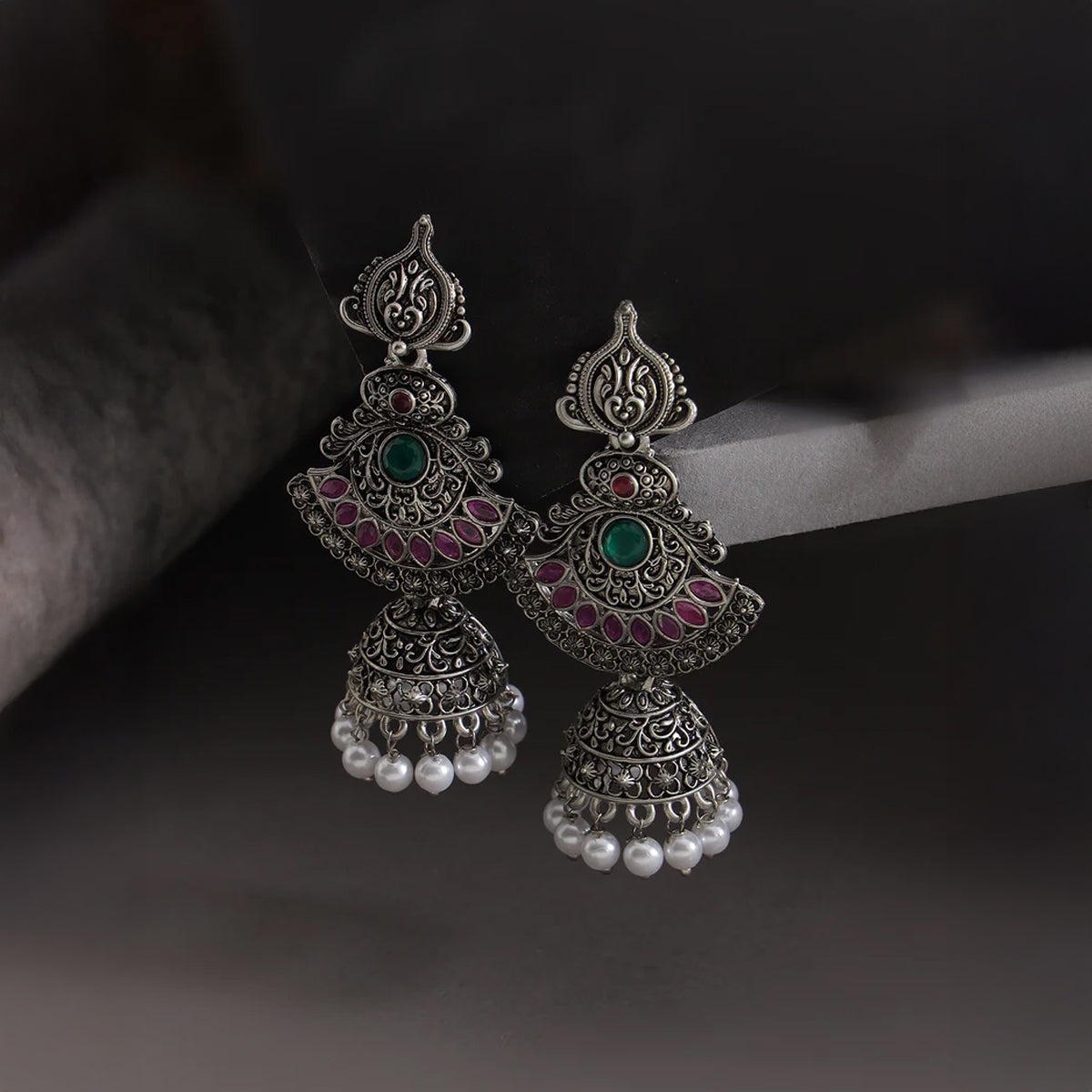 Oxidized Floral Drop Earrings,Shell Shaped Stud Earring 4IN1 for Women