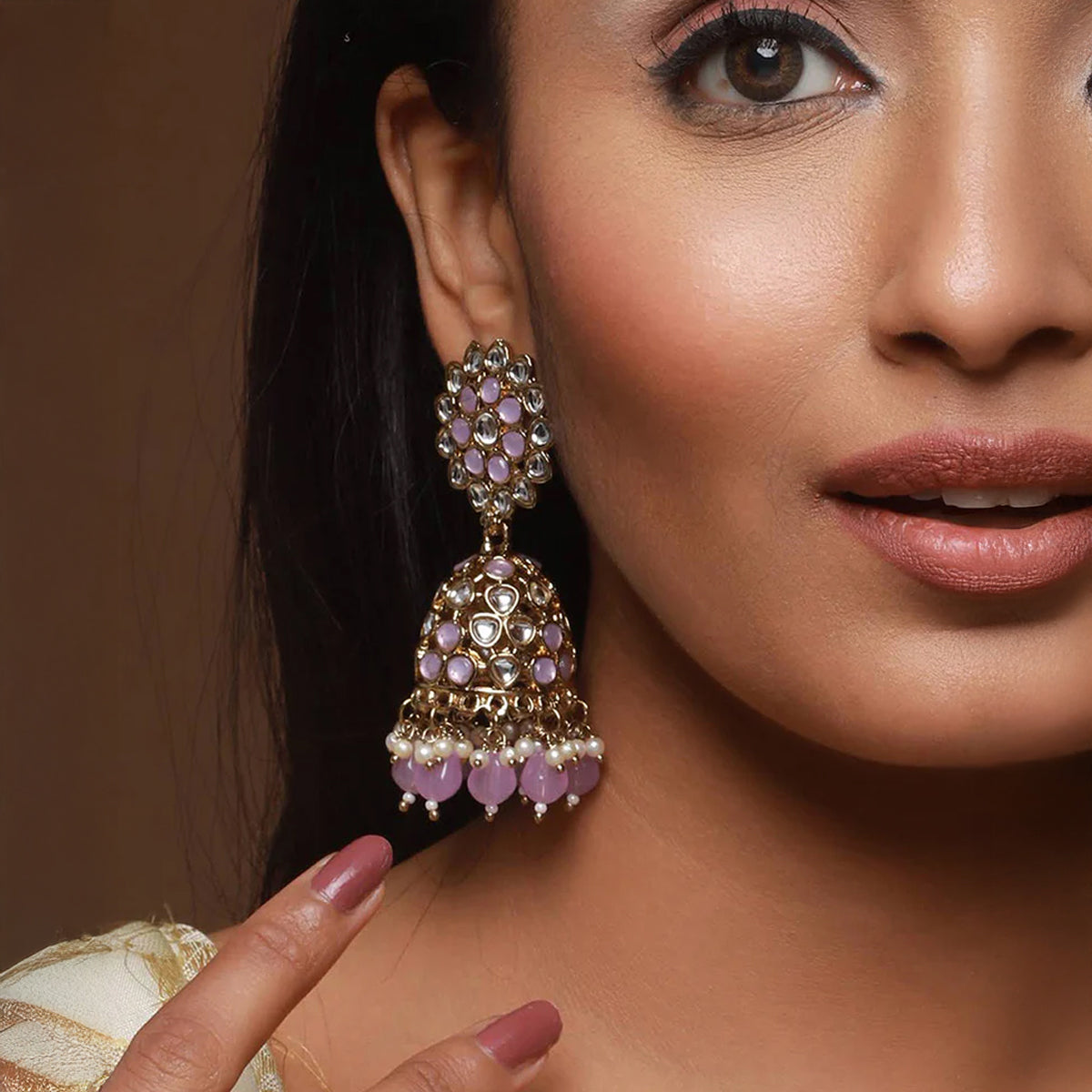 Jazz And SIzzle Set of 3 Kundam Studded Multicolor Jhumka Earrings for Festive Elegance