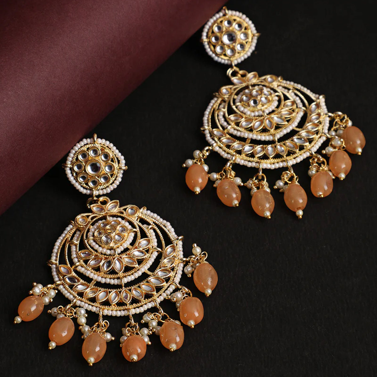 Jazz And Sizzle Set of 2 Gold Plated White & Yellow Pearl Drops Chand Bali Earrings combo