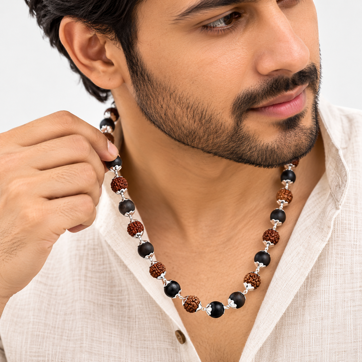 Men’s Karungali & Rudraksha Beaded Mala Necklace | JS-SNL-047