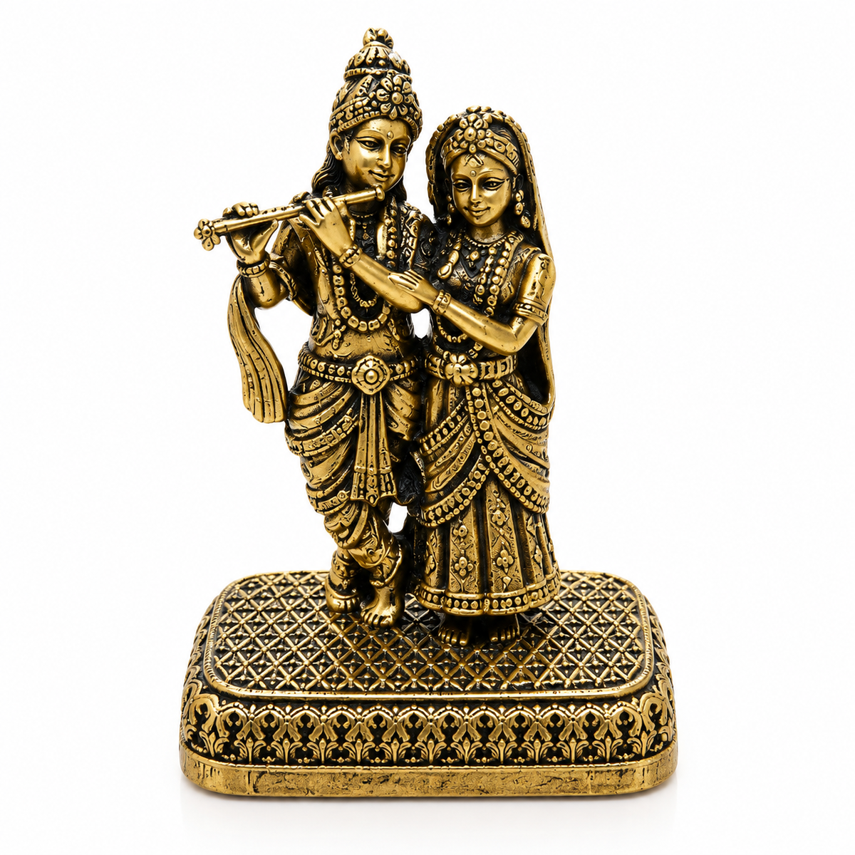 Antique Gold-Toned Brass Radha Krishna Idol-js-idl-015