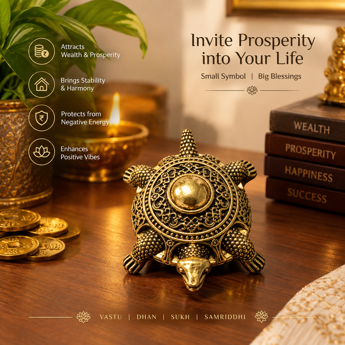 Antique Gold-Toned Brass Vastu Tortoise IdolJS-IDL-017