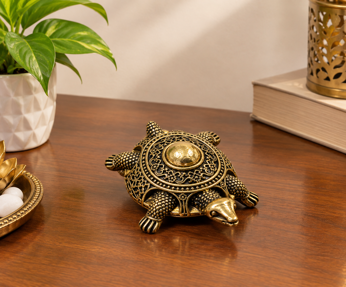 Antique Gold-Toned Brass Vastu Tortoise IdolJS-IDL-017
