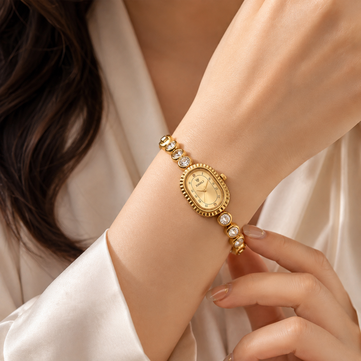 Women's Anti-Tarnish Gold-Plated Crystal Bracelet Analog Watch | Elegant Oval Dial Watch for Women & Girls