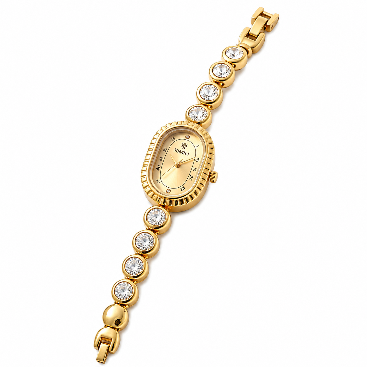 Women's Anti-Tarnish Gold-Plated Crystal Bracelet Analog Watch | Elegant Oval Dial Watch for Women & Girls