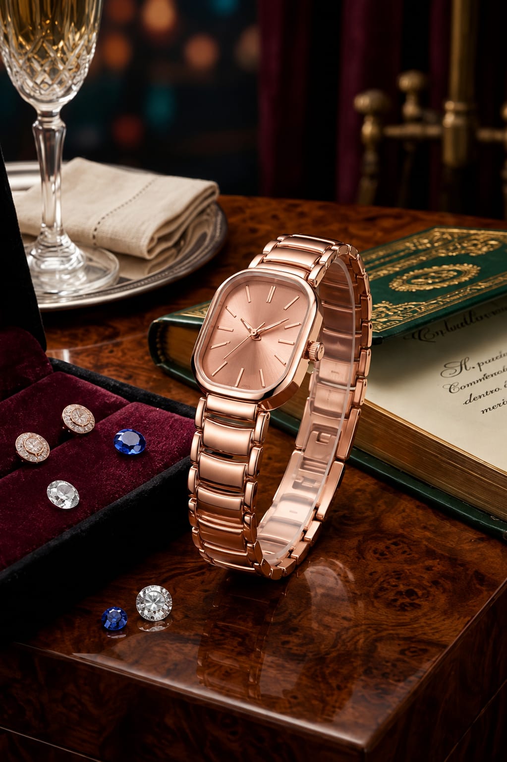 Rose Gold Square Dial Stainless Steel Watch for Women- WJ-JS26-LD0039