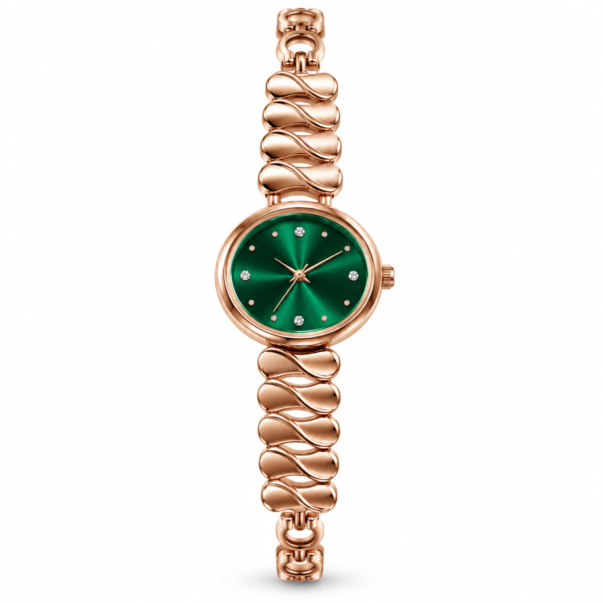 Rose Gold Stainless Steel Green Dial Analog Watch for Women-WJ-JS26-LD052