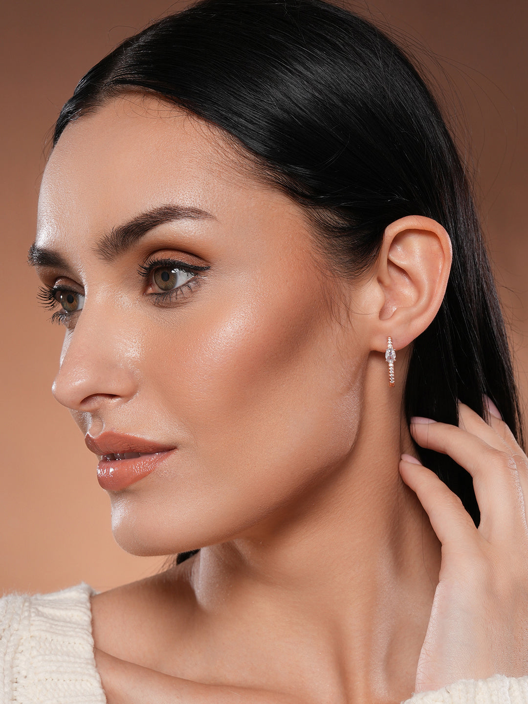 Jazz And Sizzle Rose Gold-Toned Crystal Studded Circular Hoop Earrings