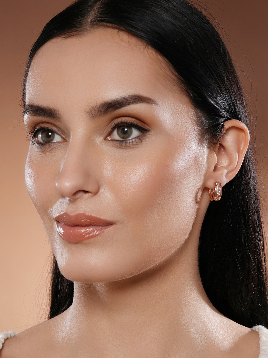 Jazz And Sizzle Rose Gold Plated American Diamond Studded Hoop Earrings