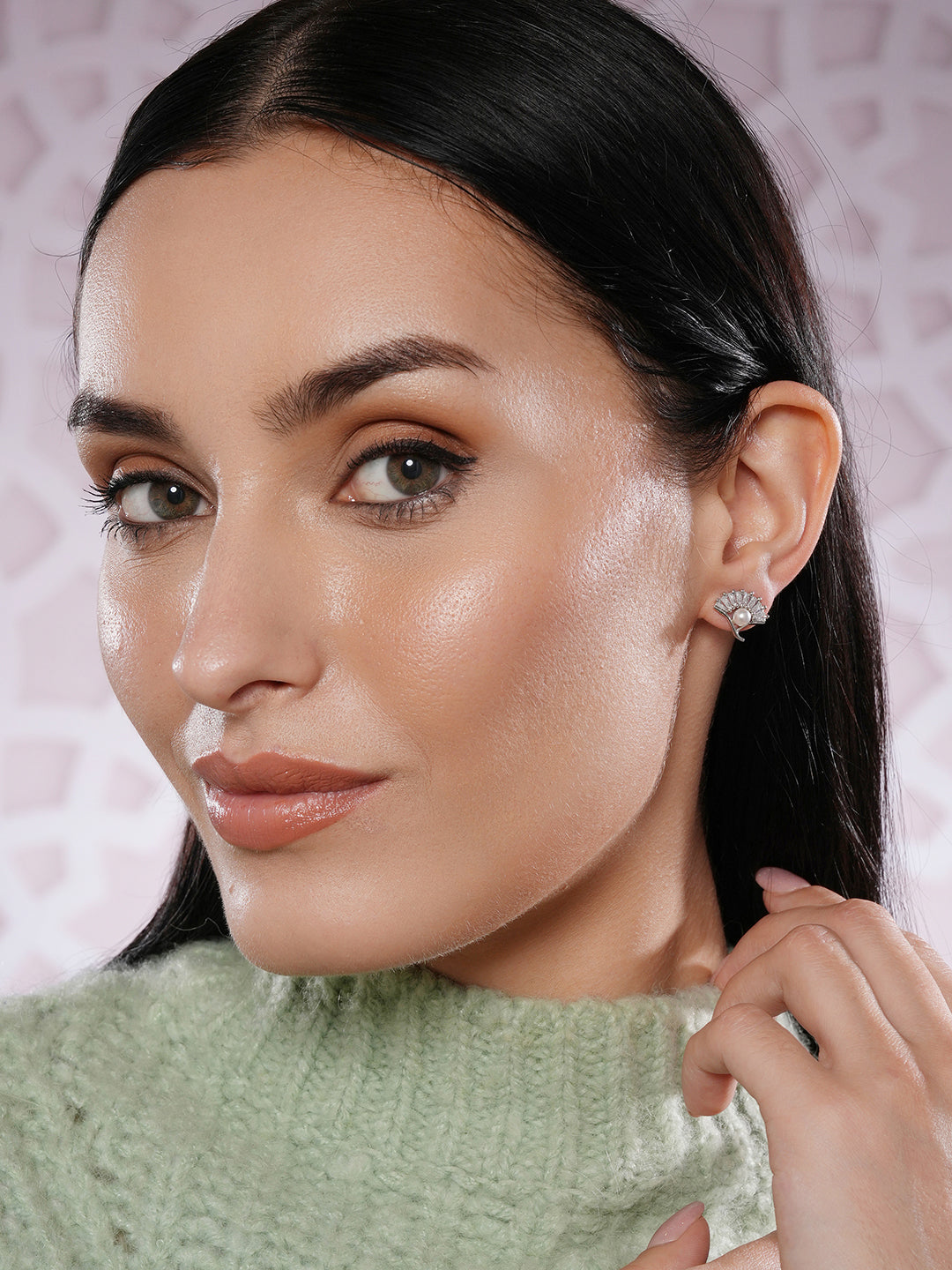 Jazz And Sizzle Rhodium-Plated Pearl Studded Contemporary Stud Earrings