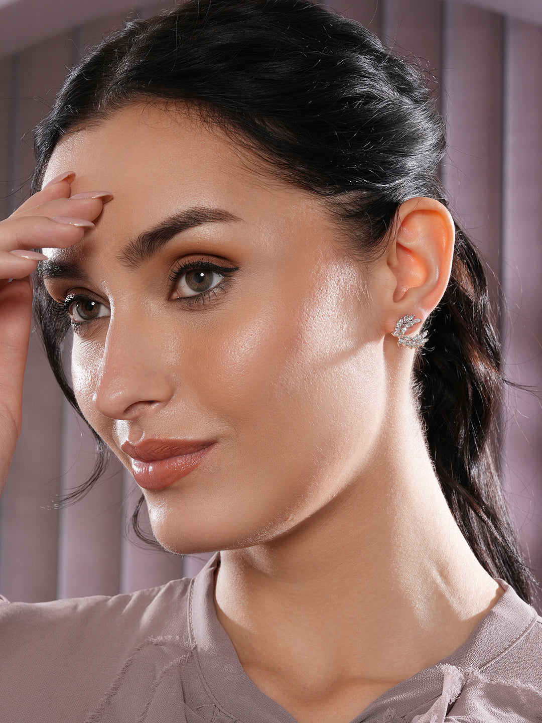 Jazz And Sizzle Silver Plated American Diamond Studded Contemporary Studs