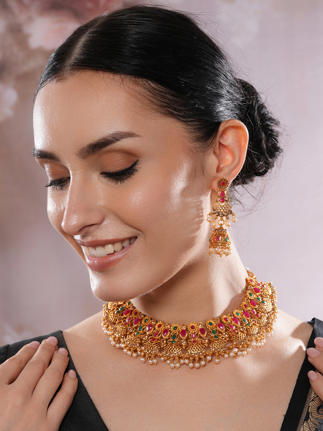 Jazz And Sizzle Gold Plated American Diamond Stones Studded Necklace & Earrings