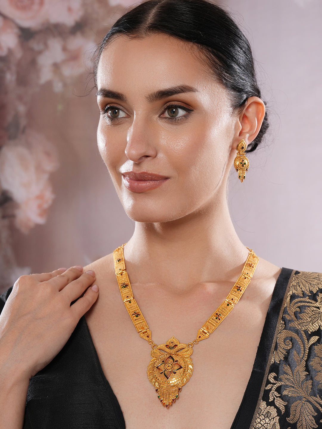 Jazz And Sizzle 22K Gold Plated  Circular Design Necklace Set with Matching Earrings Dubai Style Jewelry Set
