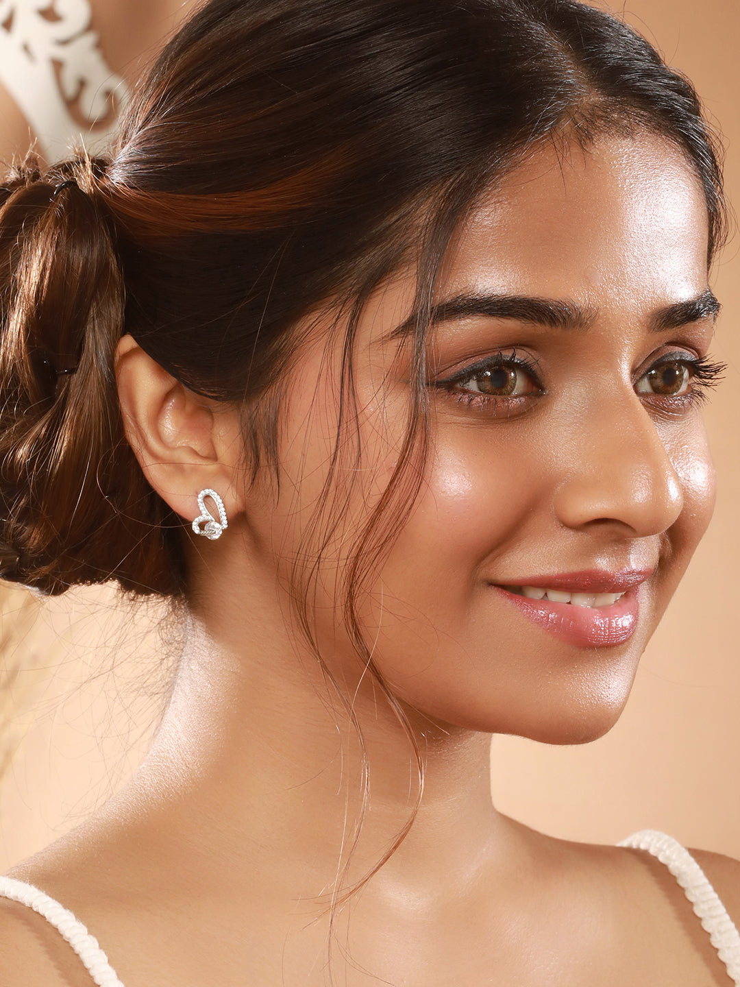 Set of 2 Silver & Rose Gold-Plated Contemporary Studs Earrings