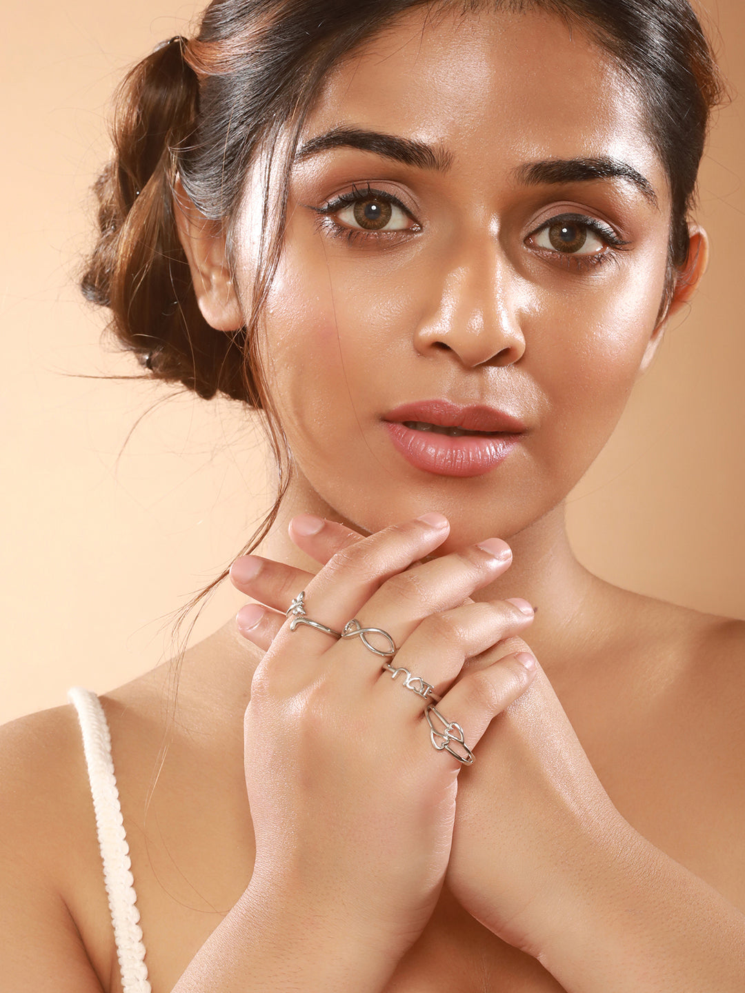 Jazz and Sizzle Set Of 4 Silver Plated Adjustable Finger Ring