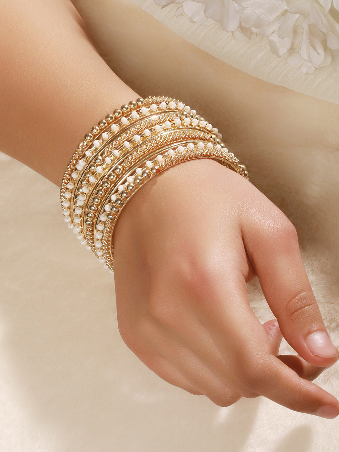 Jazz And Sizzle Set Of 12 Gold-Plated & Beaded Metal Bangles