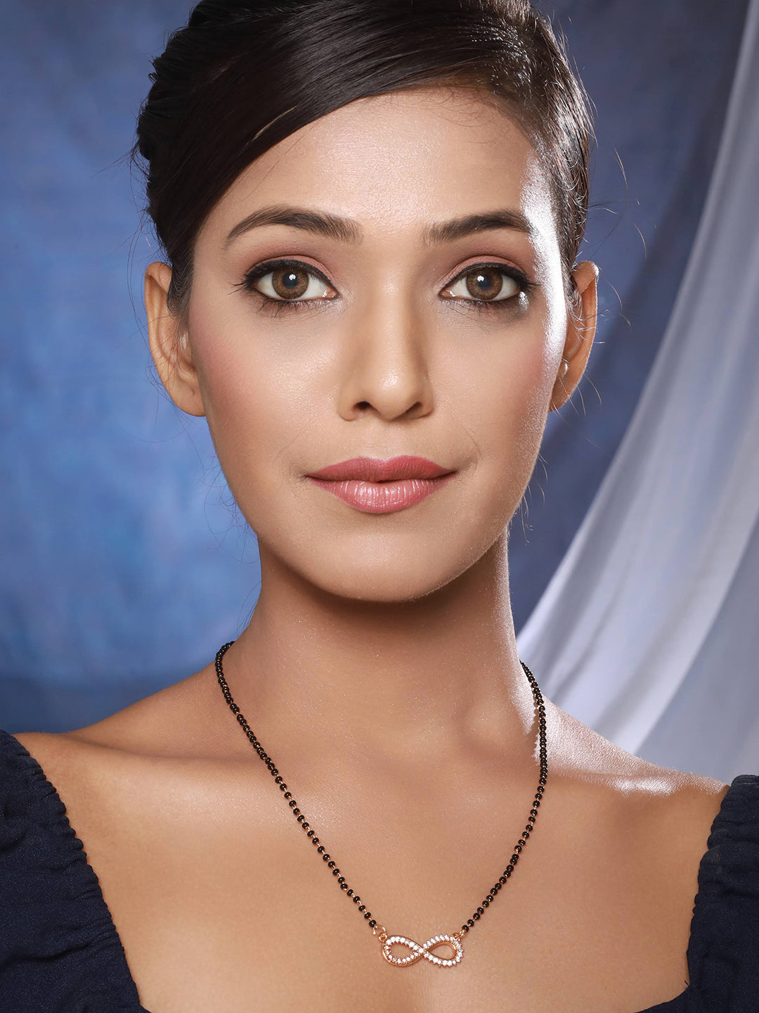 Jazz And Sizzle Black Gold-Plated Beaded & CZ-Studded The Evil Eye Pendant Mangalsutra - Jazzandsizzle