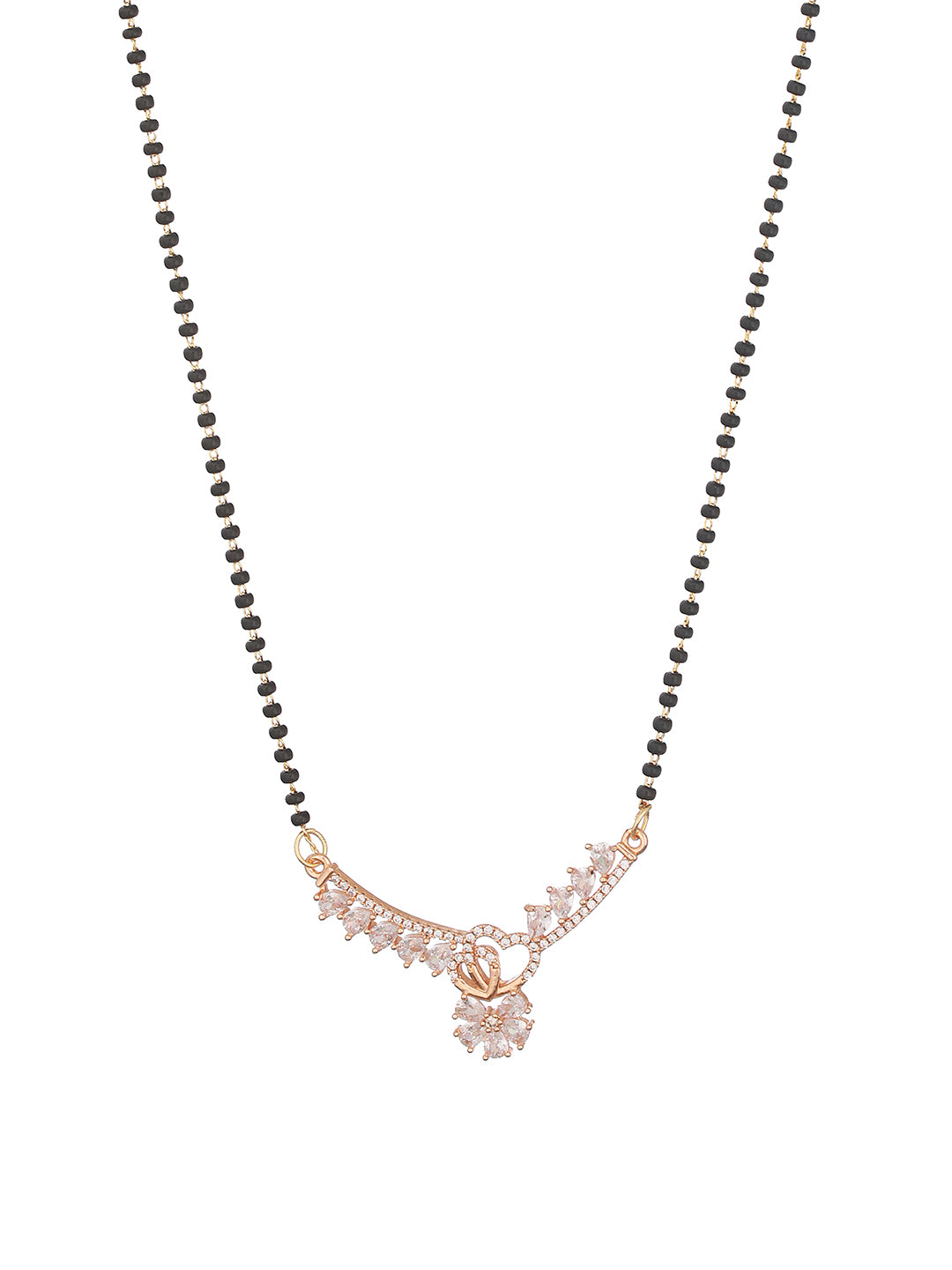 Gold-Plated Black Beaded & White AD Stone-Studded Mangalsutra - Jazzandsizzle