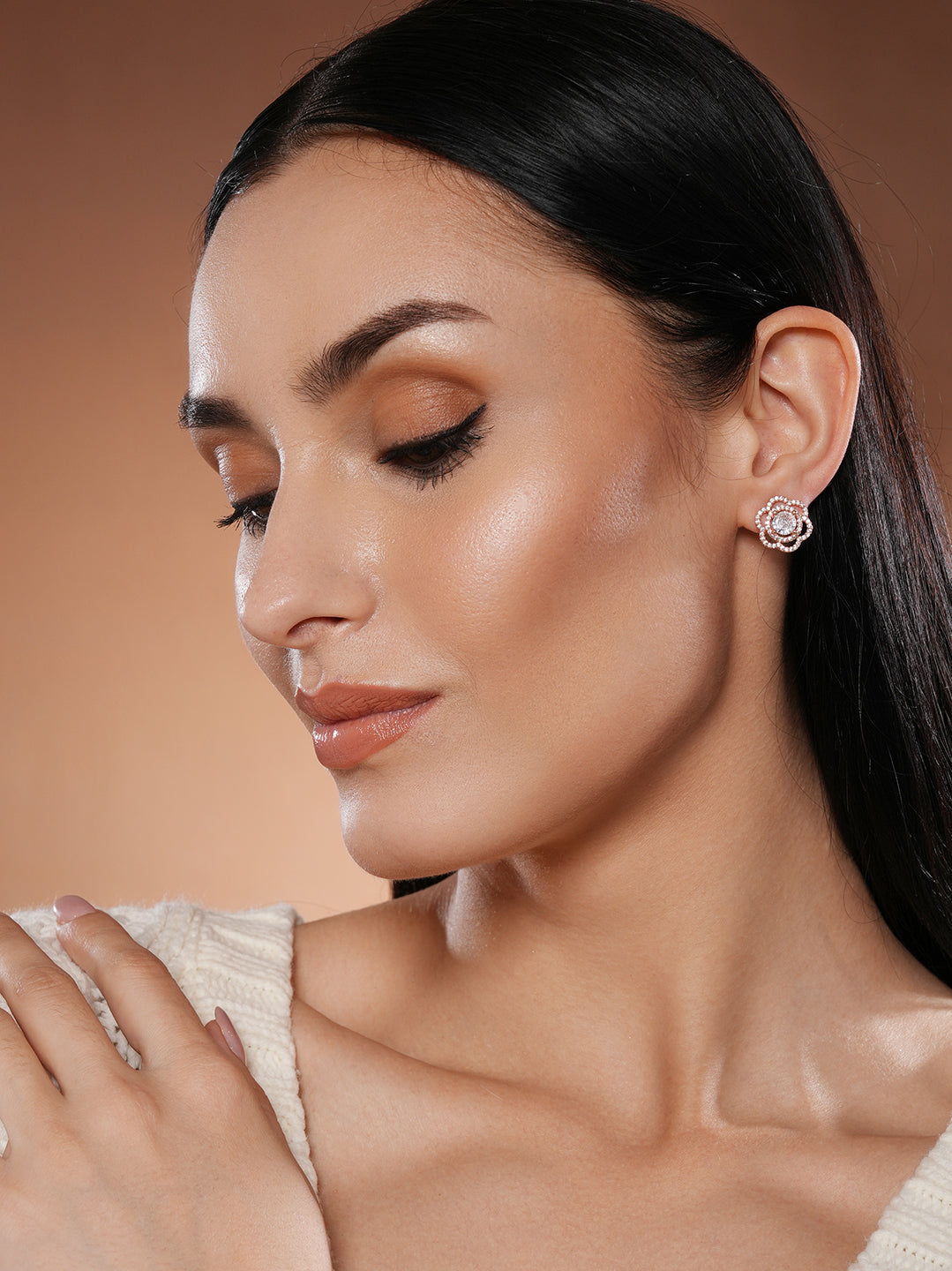 Jazz And Sizzle Silver Rhodium-Plated Floral Studs Earrings