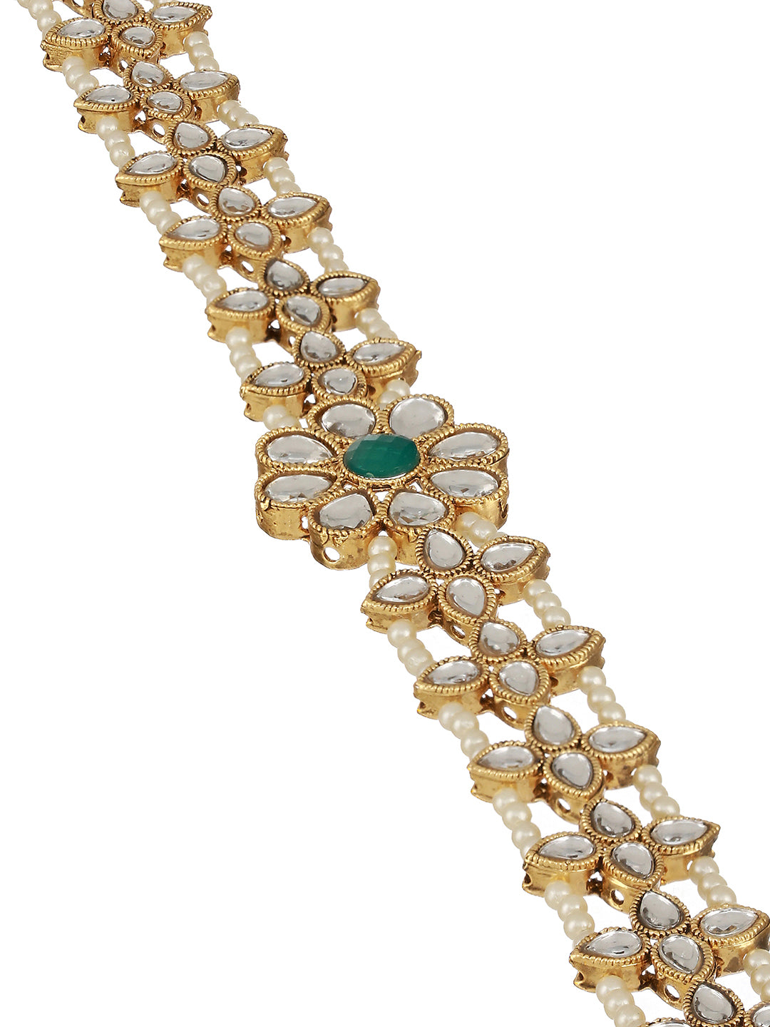 Gold Plated Green & White Kundan-Studded & Pearl Beaded Mathapatti - Jazzandsizzle