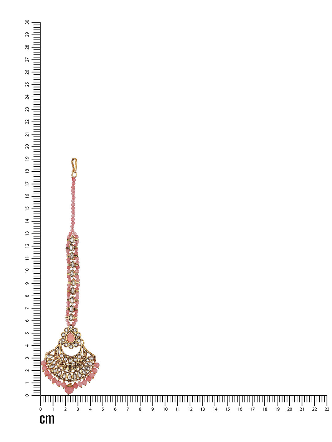 Gold-Plated Pink & White Kundan Studded & Pink Pearl Drop Embellished Maang Tikka - Jazzandsizzle