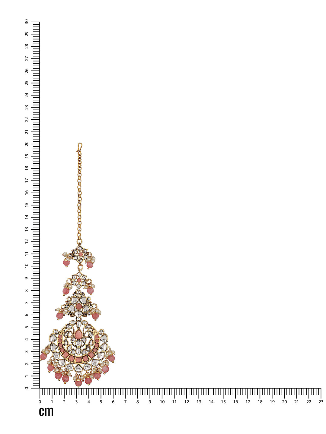 Gold-Plated Pink & White Kundan-Studded Pearl Beaded Maang Tikka - Jazzandsizzle