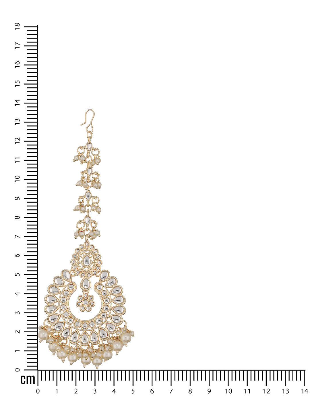 Gold-Plated White Kundan Studded & Pearl Drop Maangtikka - Jazzandsizzle