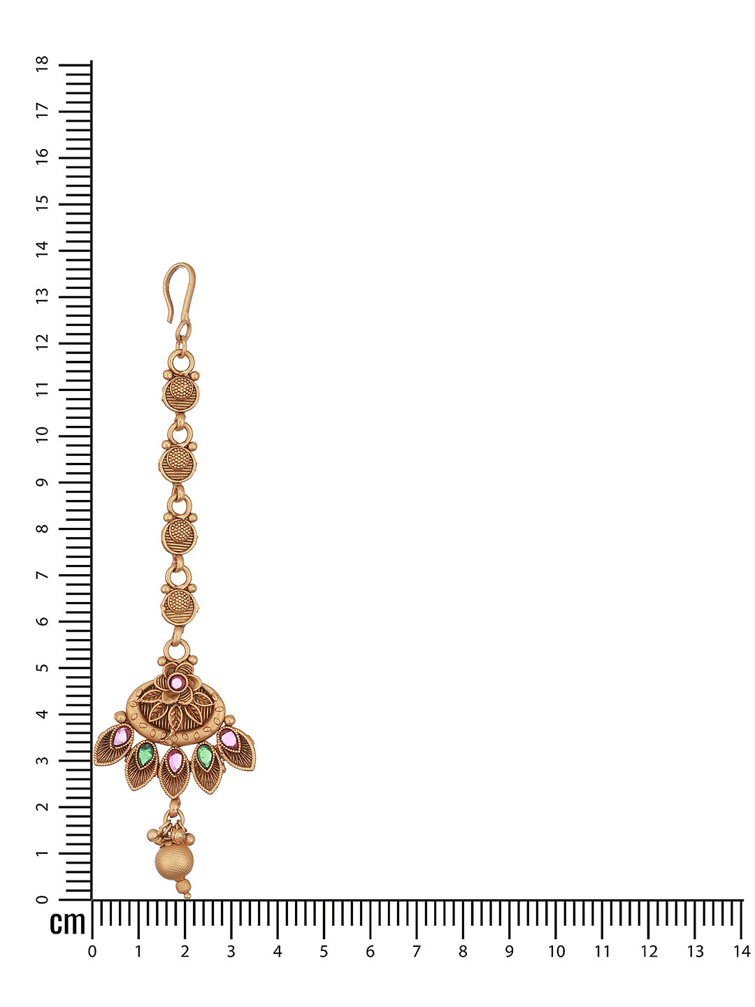 Gold-Plated Pink & Green Stone Studded Handcrafted Temple Maang Tikka - Jazzandsizzle