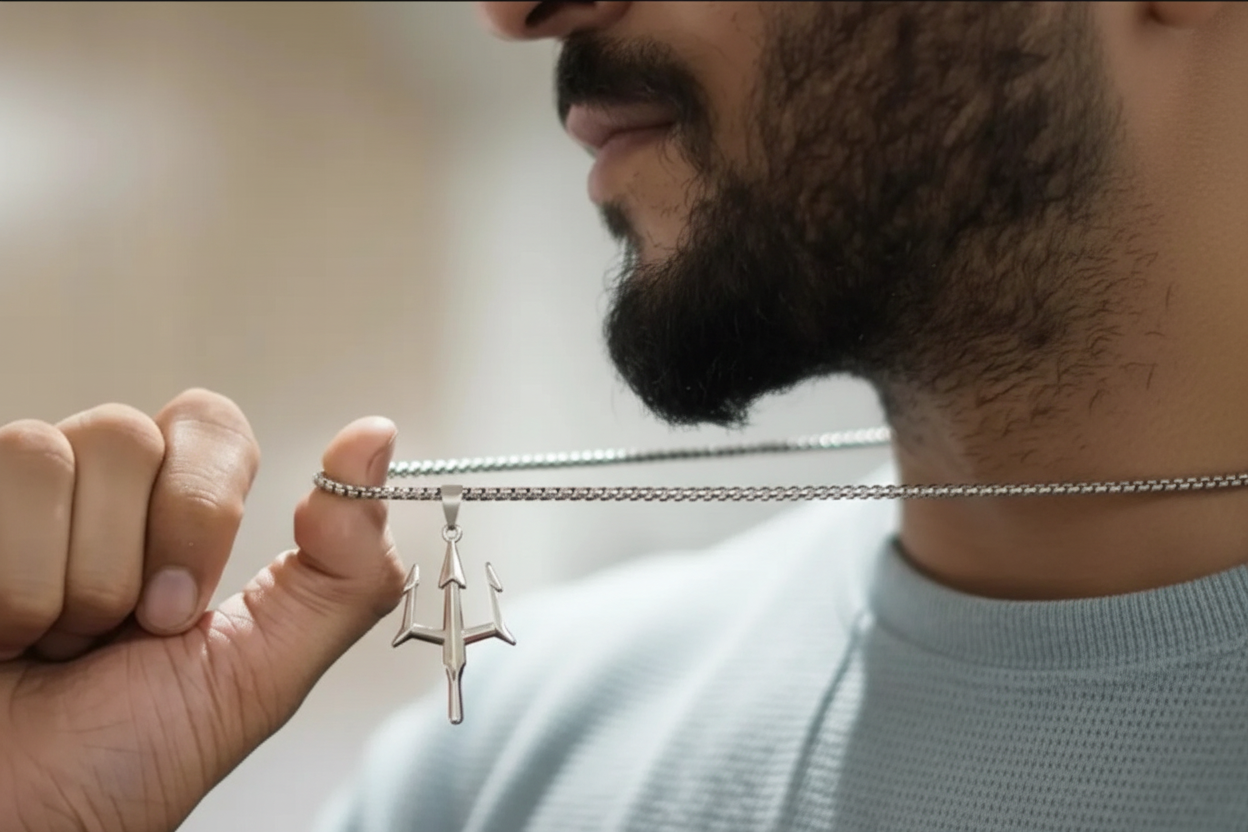Jazz And Sizzle Trendy Trident Trishul Necklace Men Pendent & Necklace