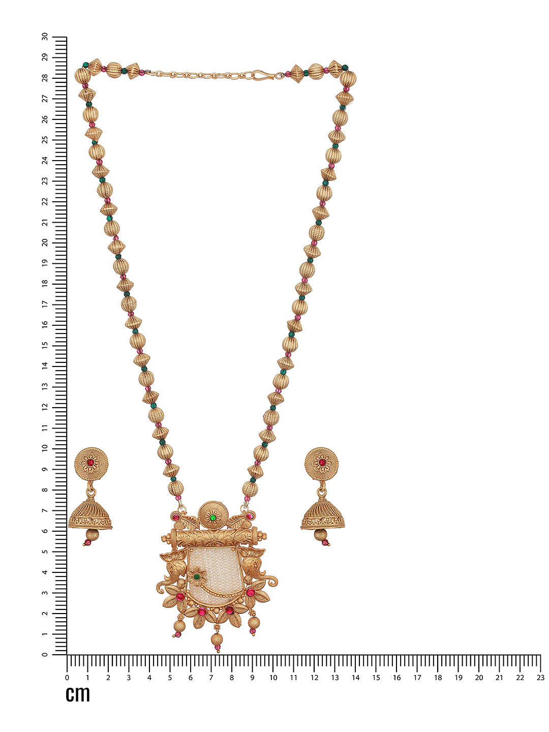 24K Gold-Plated & Red Stone Studded & Pearl Beaded Handcrafted Traditional Necklace Set - Jazzandsizzle