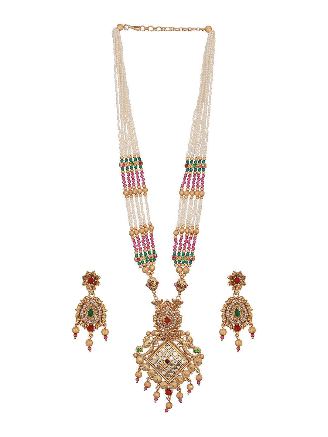 24K Gold-Plated White & Purple Beaded Handcrafted Traditional Necklace Set - Jazzandsizzle