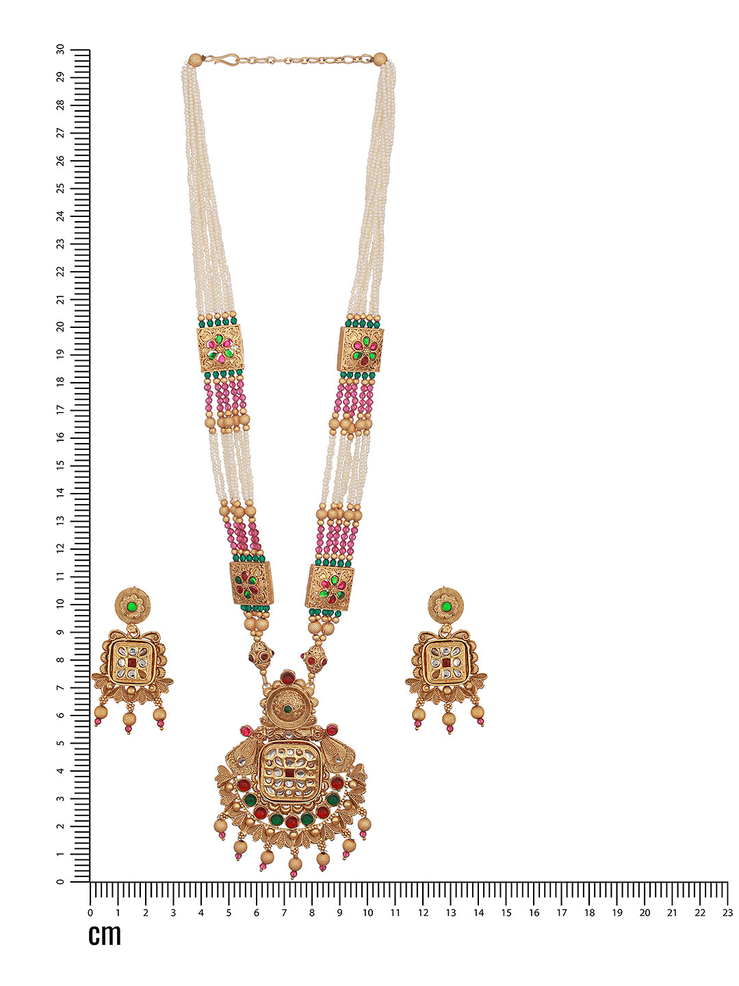 24K Gold-Plated Red & Greed Stone Studded Beaded Handcrafted Traditional Necklace Set - Jazzandsizzle